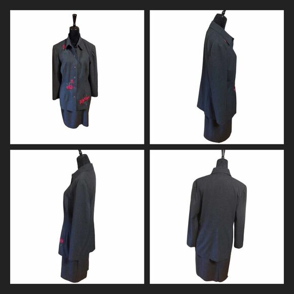 Donna Morgan Skirt Suit Sz12 Detail Beaded Floral Embroidery Lined Gray Career! - Picture 1 of 16